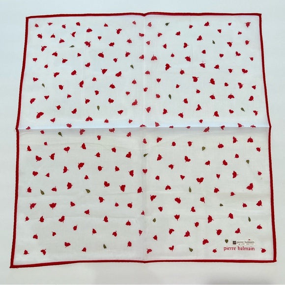Pierre Balmain Handkerchief Women Floral Red Pattern 100% Cotton Square 17” - Picture 5 of 6